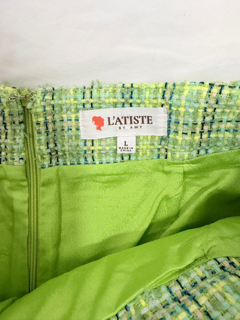 Latiste Green Tweed 2 Piece Set Large Cropped Jacket Pleated Skort - Picture 9 of 10